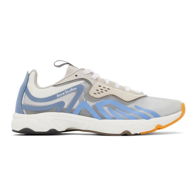 Acne Studios Panelled Faux-suede And Ripstop Trainers In Light Blue,beige,orange