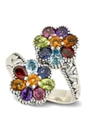 Samuel B Jewelry Sterling Silver Multi-stone Flower Bypass Ring In Multi