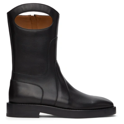 Burberry Porthole Detail Panelled Leather Boots In Black
