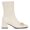 GUCCI OFF-WHITE HORSEBIT MID HEEL ANKLE BOOTS