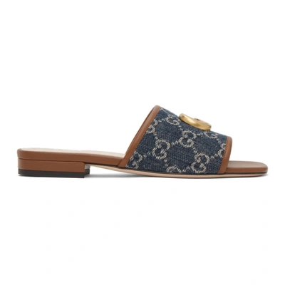 Gucci Blue Denim Gg Jacquard Slide Sandals