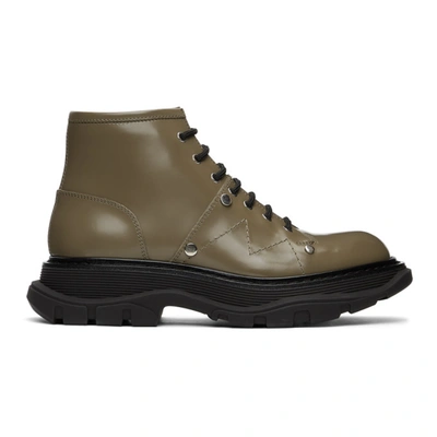 Alexander Mcqueen Tread Exaggerated-sole Leather Ankle Boots In Black/khaki