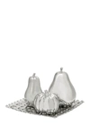 Willow Row Silver Ceramic Decorative Fruit Sculpture With Plate In Silver