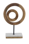 WILLOW ROW BROWN MANGO WOOD CIRCLE GEOMETRIC SCULPTURE WITH MARBLE STAND,758647959532