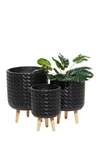 WILLOW ROW BLACK MAGNESIUM OXIDE CONTEMPORARY PLANTER WITH WOOD LEGS,758647465224