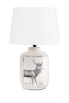 LALIA HOME RUSTIC DEER BUCK NATURE PRINTED CERAMIC FARMHOUSE ACCENT TABLE LAMP WITH FABRIC SHADE,810241028059