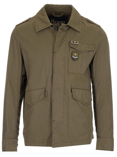 Herno Patch Detail Military Jacket In Green