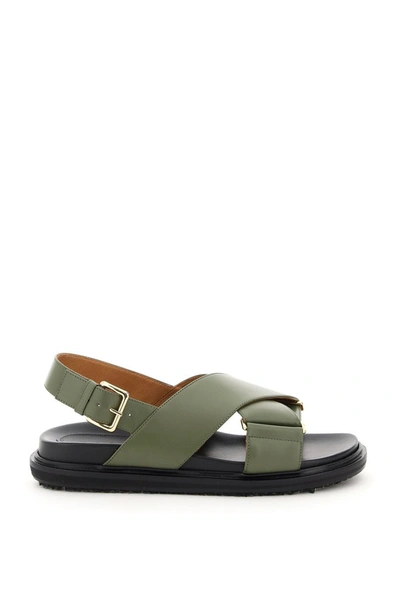 Marni Chunky Crossover Strap Sandals In Green,black