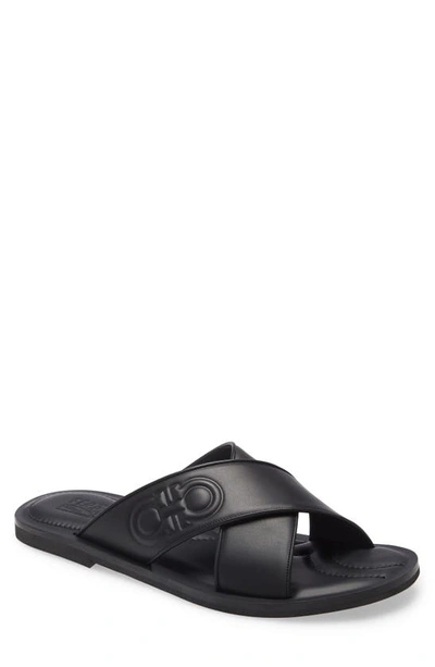 Ferragamo Double Gancio Slide Sandal In Black