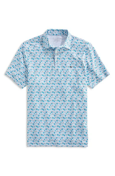 Vineyard Vines Sankaty Classic Fit Cool Drinks Print Short Sleeve Performance Polo In Flats Blue