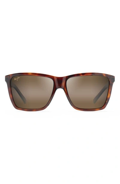 Maui Jim Cruzem 57mm Polarizedplus2® Rectangular Sunglasses In Tortoise/ Hcl Bronze