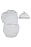 Embe Starter 2-way Swaddle & Hat Set In Gray Stripe