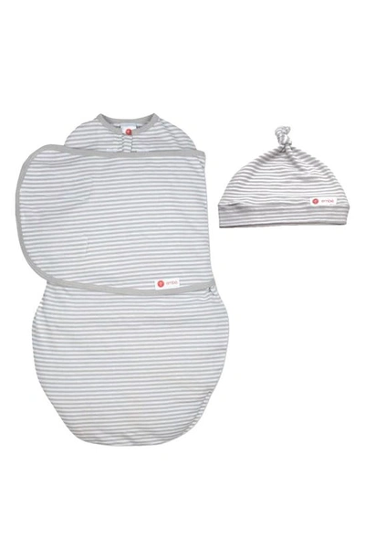 Embe Starter 2-way Swaddle & Hat Set In Gray Stripe