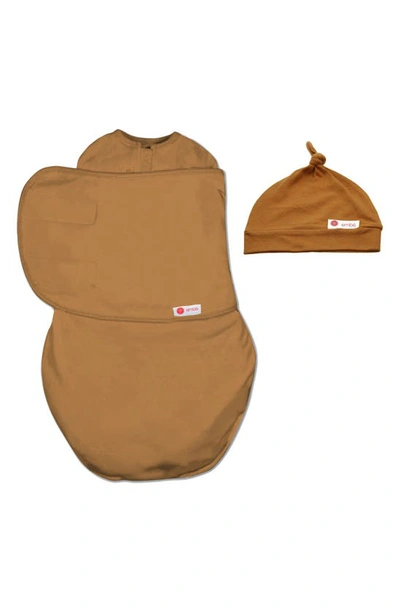 Embe Starter 2-way Swaddle & Hat Set In Brown