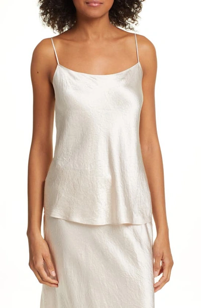 Vince Ivory Hammered Satin Top In Beige