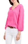 Vince Camuto Petite 3/4-sleeve Smocked Textured Blouse In Bright Hibiacus