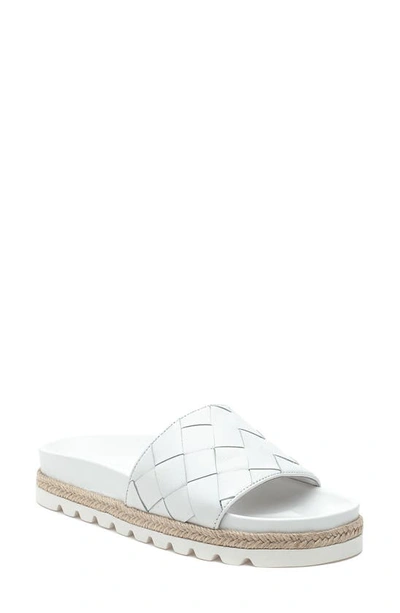 Jslides Rollie Woven Espadrille Flat Slide Sandals In White Leather