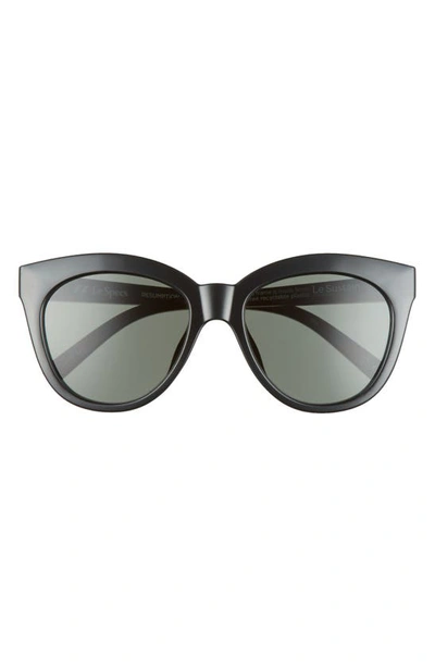 Le Specs Resumption 54mm Round Cat Eye Sunglasses In Black/ Khaki Mono