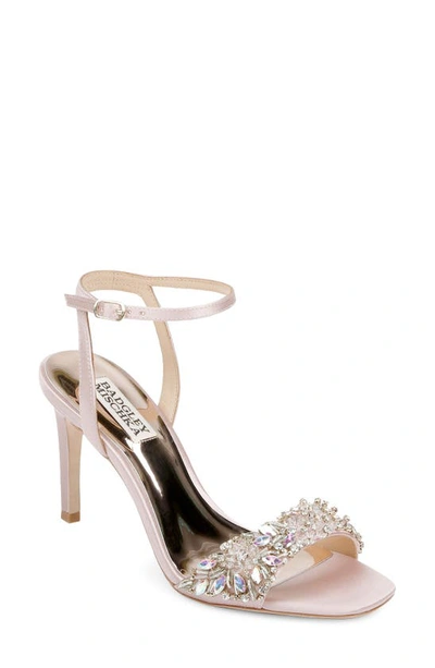 Badgley Mischka Rider Crystal Satin Ankle-strap High-heel Sandals In Aurora Pink Satin