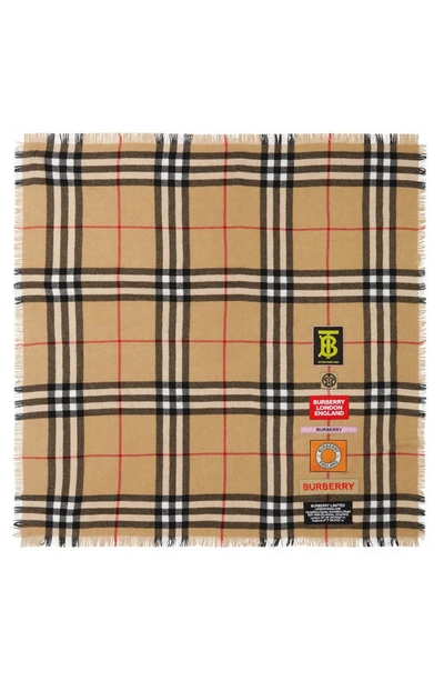 Burberry Logo Check Cashmere Scarf In Archive Beige