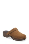 Re/done 70s Classic Suede Buckle Clogs In Tan Olive Suede