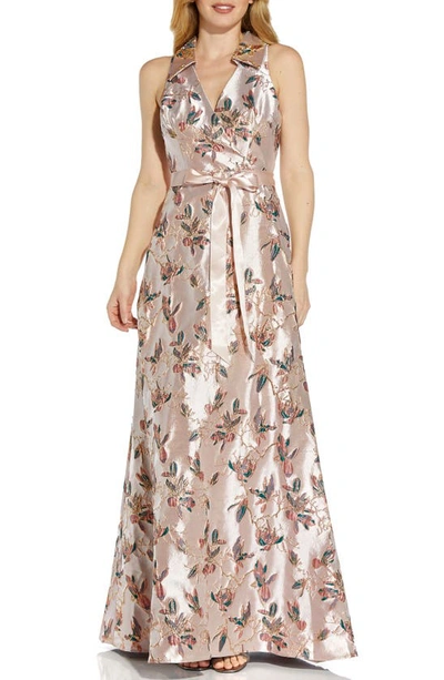 Adrianna Papell Jacquard A-line Gown In Mellow Blush