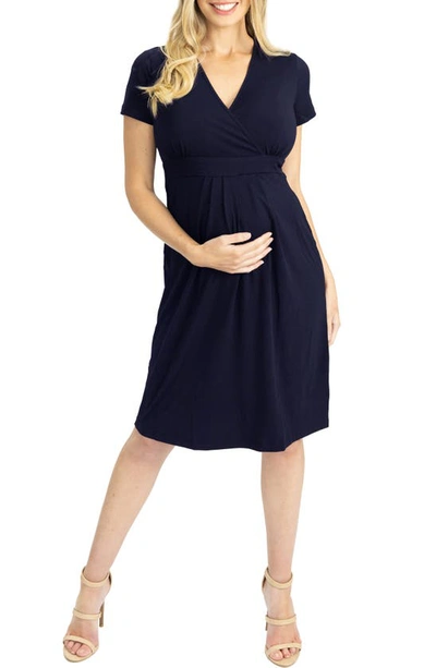 Angel Maternity Surplice Maternity/nursing Dress In Navy