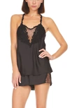 Flora Nikrooz Showstopper Satin Short Pajamas In Black