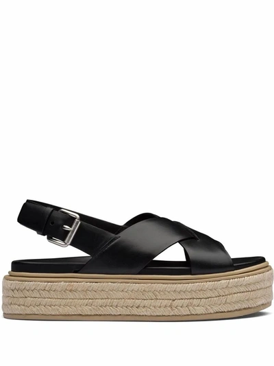 Prada Women's  Black Leather Wedges