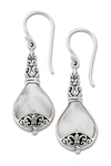 Samuel B Jewelry Sterling Silver Scrollwork Design Mother Of Pearl Drop Earrings In White
