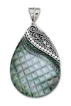 SAMUEL B JEWELRY STERLING SILVER PEAR SHAPE CARVED GRAY MOTHER OF PEARL PENDANT,643905822928