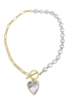 ADORNIA 14K YELLOW GOLD PLATED 10MM PEARL HEART PENDANT NECKLACE,731199498247