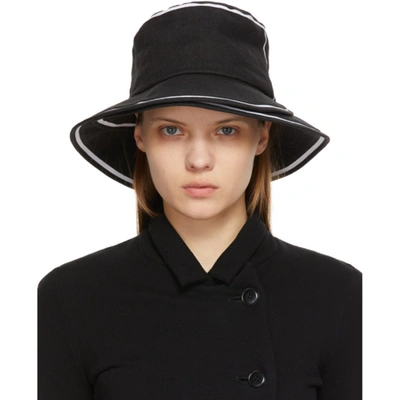 Y's Black Linen Layer Bucket Hat In 2 Black/wht