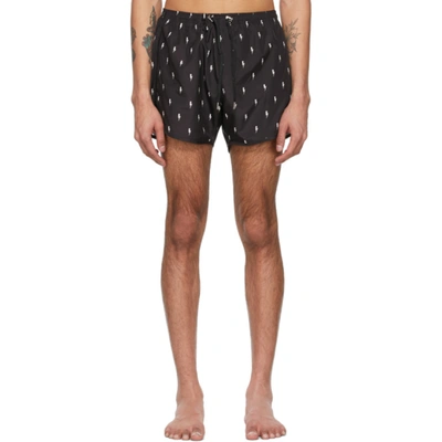 Neil Barrett Black Allover Thunderbolt Swim Shorts In Black,white