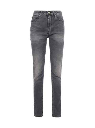 Saint Laurent Stretch Denim Skinny Jeans In Gray