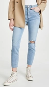 Re/done Originals 90s High Rise Ankle Crop In Worn Bright Blue