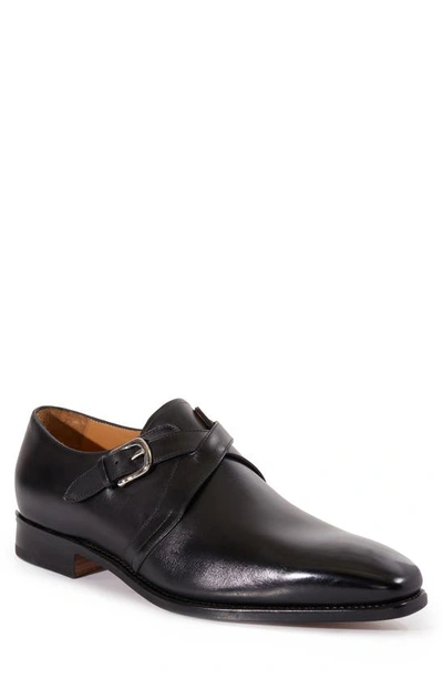 Paul Stuart Galante Crisscross Double Monk Strap Leather Shoes In Black