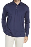 Peter Millar Solid Long Sleeve Jersey Polo In Navy