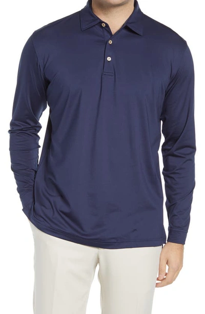 Peter Millar Solid Long Sleeve Jersey Polo In Navy