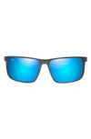 Maui Jim Wana 61mm Polarized Rectangular Sunglasses In Brushed Gunmetal/ Blue Hawaii
