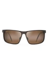 Maui Jim Wana 61mm Polarized Rectangular Sunglasses In Brushed Chocolate/ Hcl Bronze