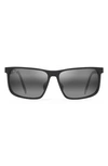 Maui Jim Wana 61mm Polarized Rectangular Sunglasses In Matte Black/ Neutral Grey