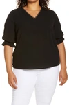 Cece Ruffle Sleeve Blouse In Rich Black