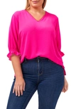 Cece Ruffle Sleeve Blouse In Bright Rose