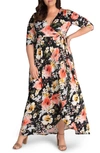 Kiyonna Meadow Dream Wrap Maxi Dress In Sunrise Blooms