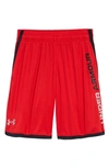 Under Armour Kids' Ua Stunt 3.0 Performance Athletic Shorts (big Boy) In Red / Black / Mod Gray