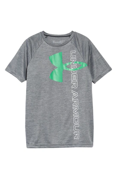 Under Armour Kids' Tech Split Logo Graphic Tee In Pitch Gray / / Matcha Green
