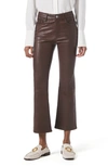 Frame Le Crop Mini Boot Cropped Leather Flared Pants In Espresso