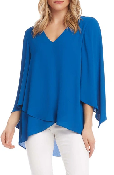 Karen Kane Asymmetrical Angle Sleeve Blouse In Mediterranean Blue