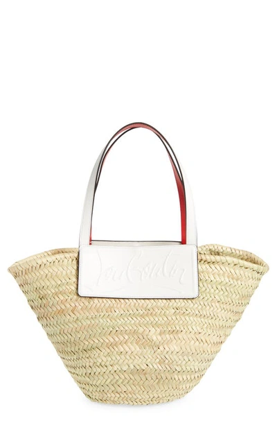 Christian Louboutin Loubishore Logo Straw Tote In J461 Naturel/ Citronnelle